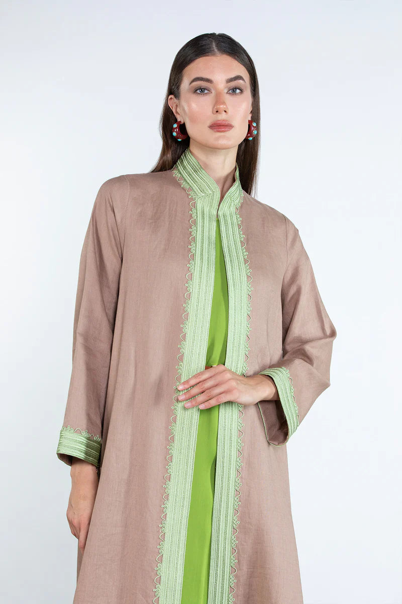 SM2512-LIGHT BROWN MODERN ELEGANCE LINEN ABAYA
