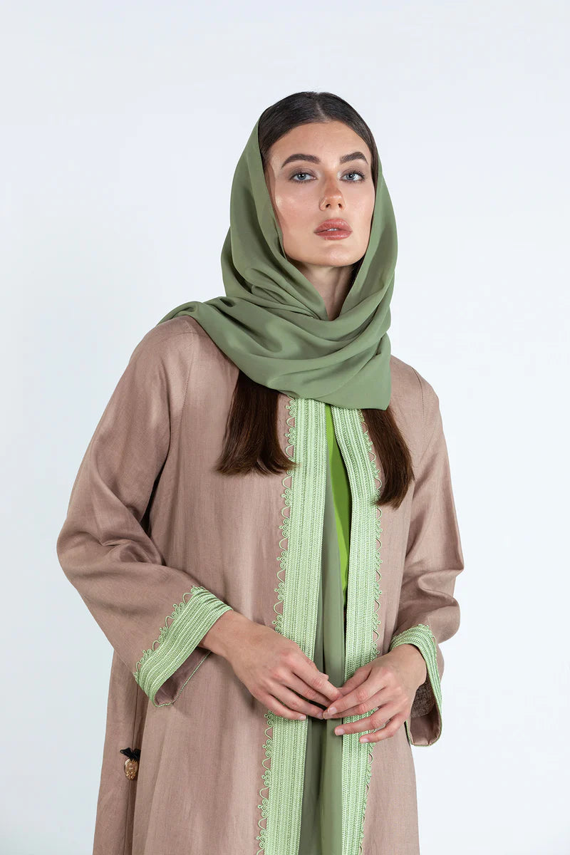 SM2512-LIGHT BROWN MODERN ELEGANCE LINEN ABAYA