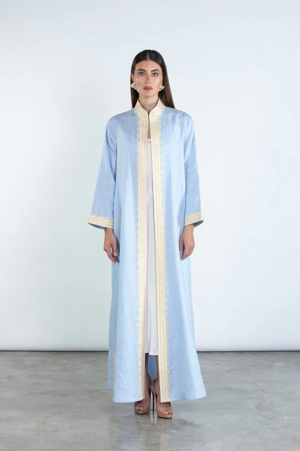 SM2512-SKY BLUE MODERN ELEGANCE LINEN ABAYA