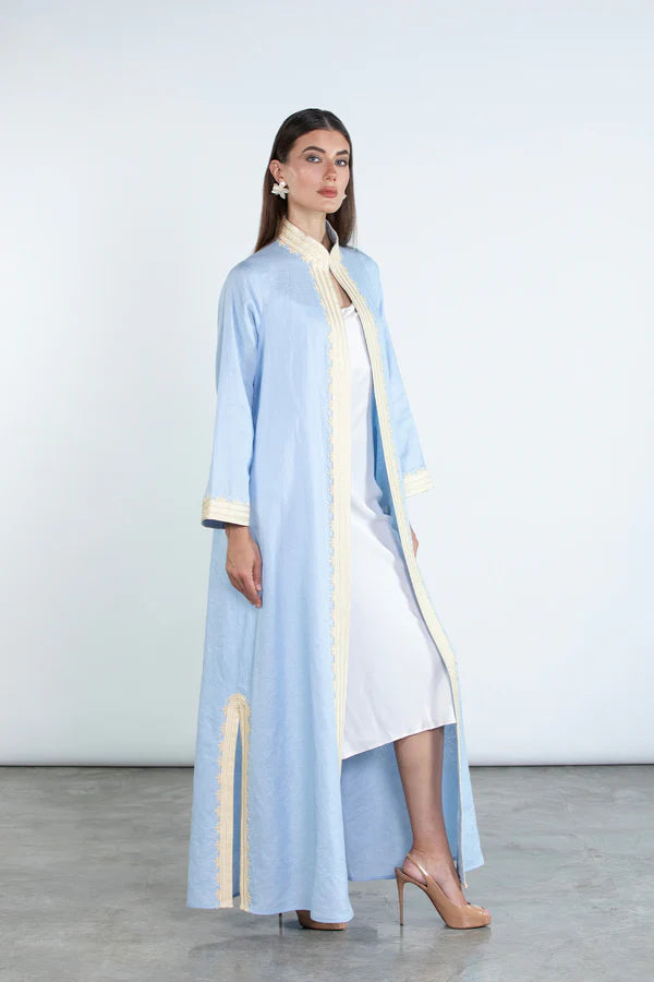 SM2512-SKY BLUE MODERN ELEGANCE LINEN ABAYA