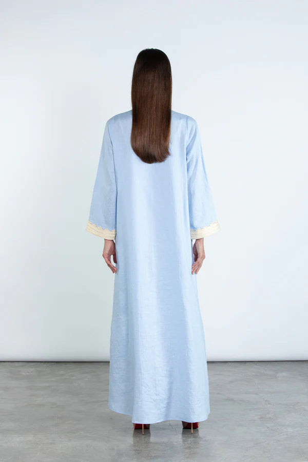 SM2512-SKY BLUE MODERN ELEGANCE LINEN ABAYA