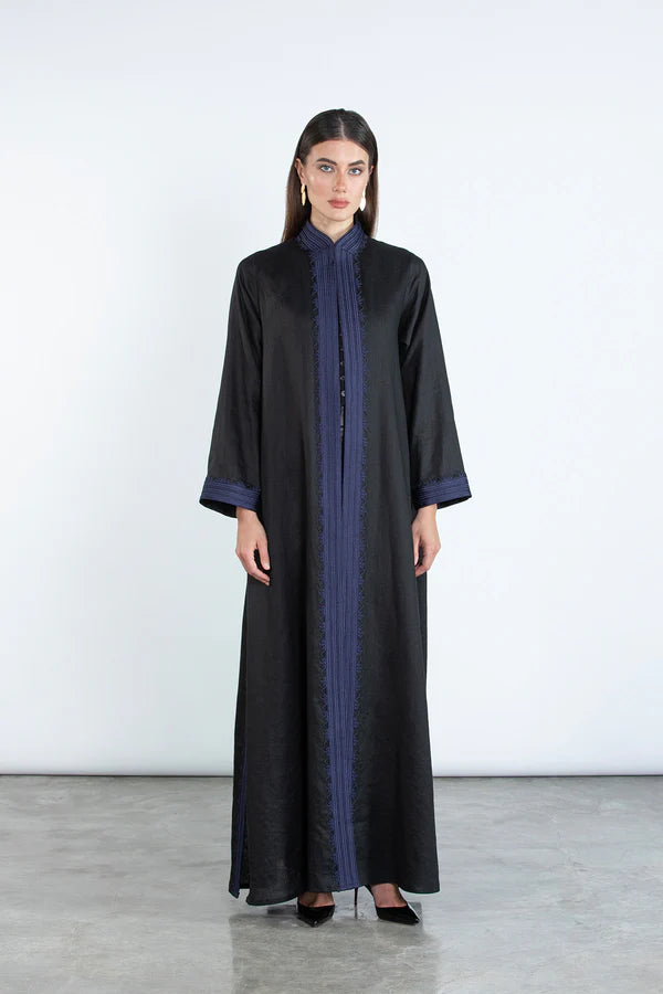 SM2512-BLACK MODERN ELEGANCE LINEN ABAYA