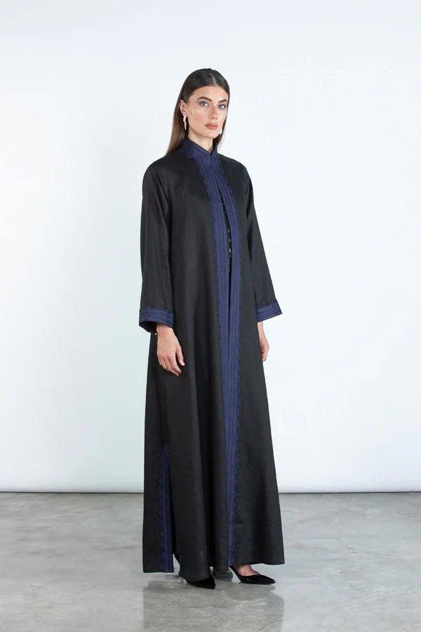 SM2512-BLACK MODERN ELEGANCE LINEN ABAYA