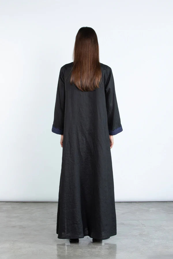 SM2512-BLACK MODERN ELEGANCE LINEN ABAYA