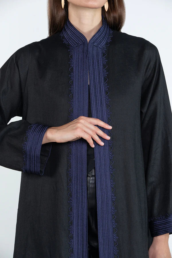 SM2512-BLACK MODERN ELEGANCE LINEN ABAYA