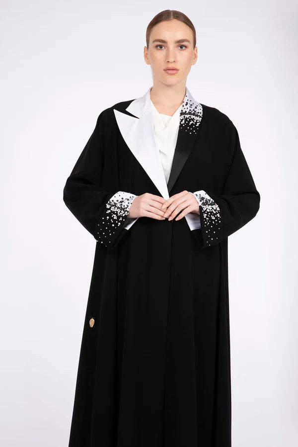 RMD2307 STYLIZED COLLAR AND PEARLS WORK HIGHLIGHTS ABAYA