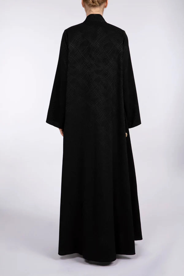 RTW2301-BLACK CHIC TEXTURED FABRIC ABAYA
