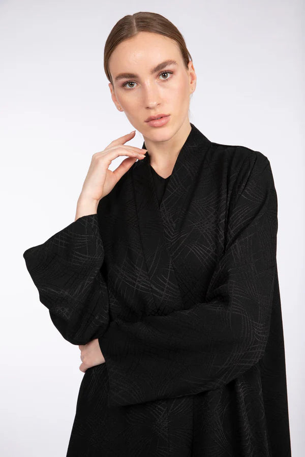 RTW2301-BLACK CHIC TEXTURED FABRIC ABAYA