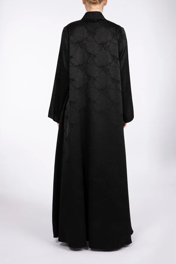 RTW2302-BLACK ABSTRACT MOTIF TEXTURED FABRIC ABAYA