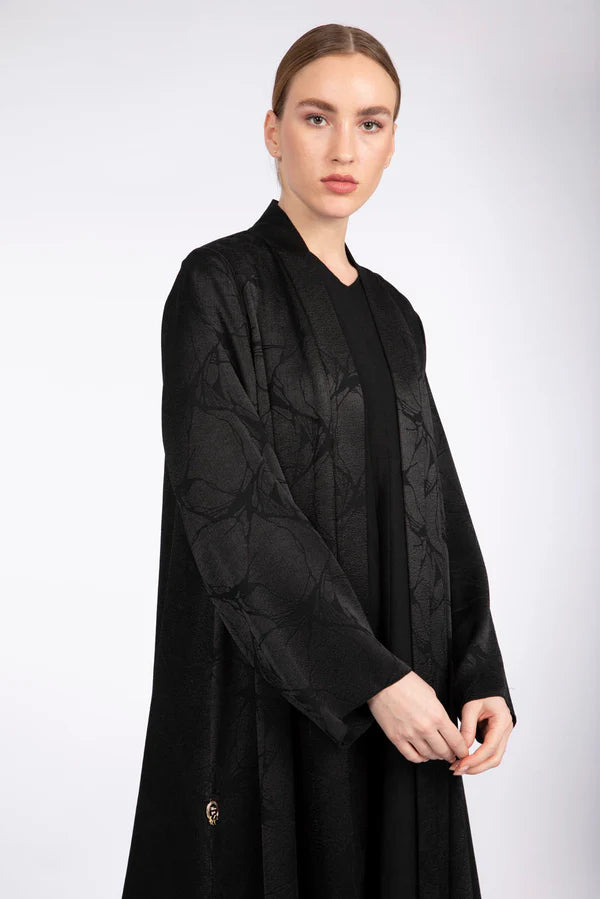 RTW2302-BLACK ABSTRACT MOTIF TEXTURED FABRIC ABAYA