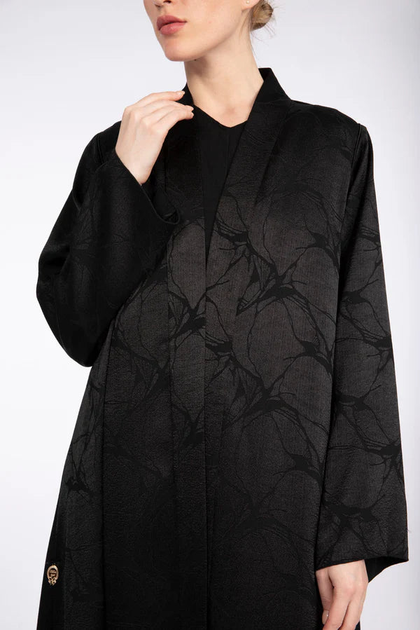 RTW2302-BLACK ABSTRACT MOTIF TEXTURED FABRIC ABAYA