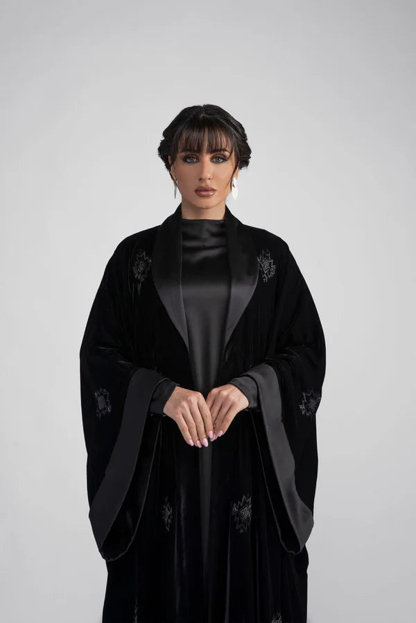 DCV2313 MONARCH BLACK VELVET ABAYA