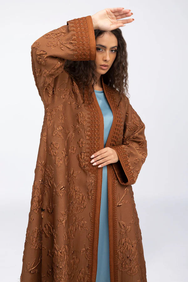 RMDHC2304-BROWN MOROCCAN FLAIR ESSENCE ABAYA