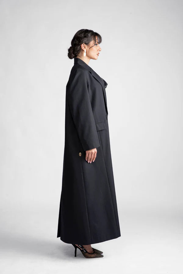 DCJ2303-BLACK REGAL ELEGANCE FULL LENGTH BLAZER