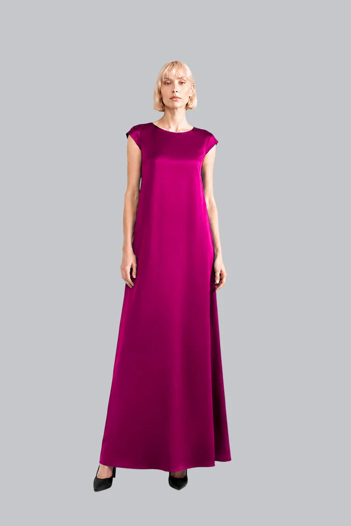 CAP-SLEEVE SILK MAXI DRESS INS2604CS