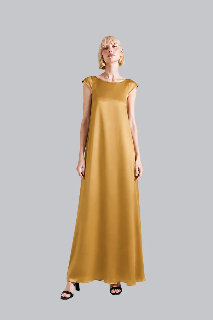 CAP-SLEEVE SILK MAXI DRESS INS2604CS