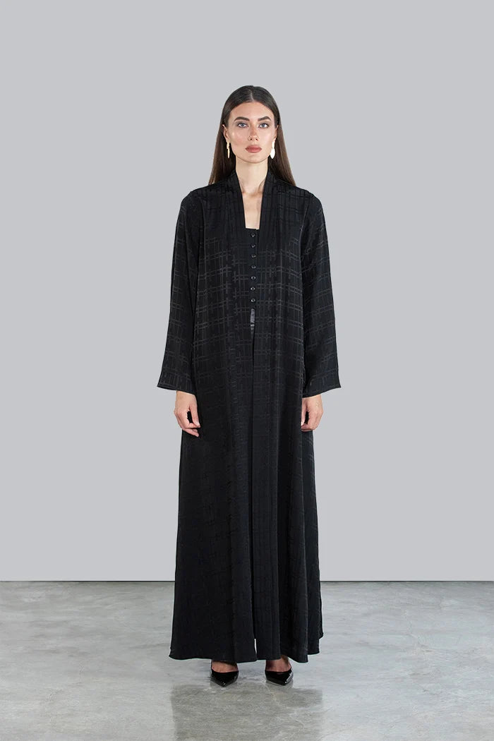 RTWS2501-BLK AURA TEXTURED EVERYDAY ABAYA WITH HIDDEN DETAIL