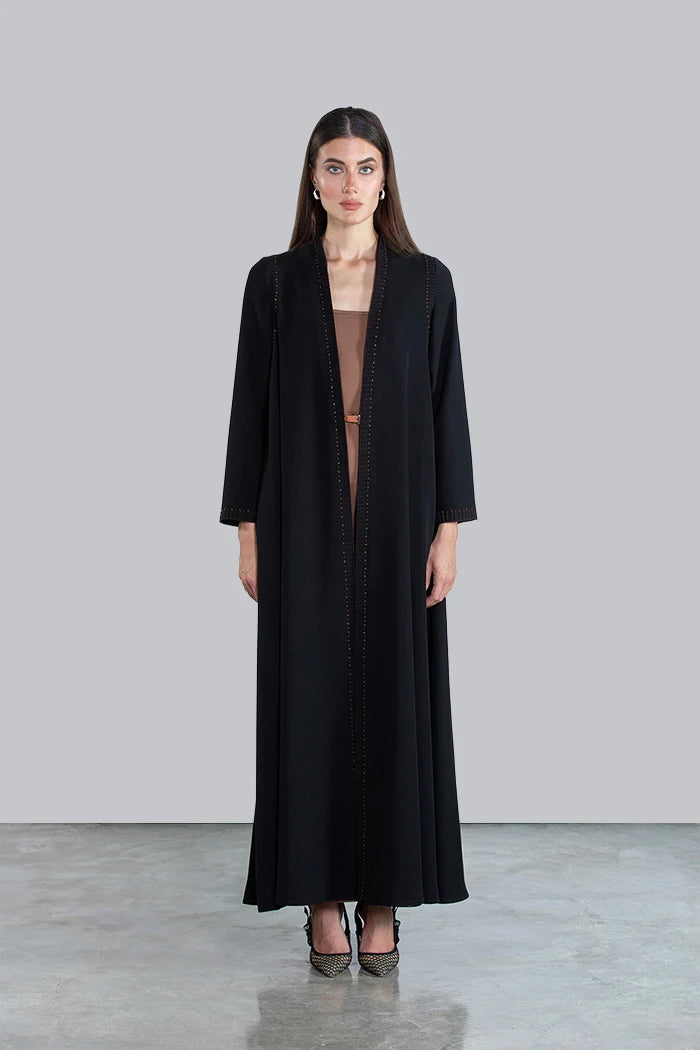 SM2503 ELEGANT FLARED ABAYA WITH CONTRAST LINING AND HAND STITCHED DETAILS