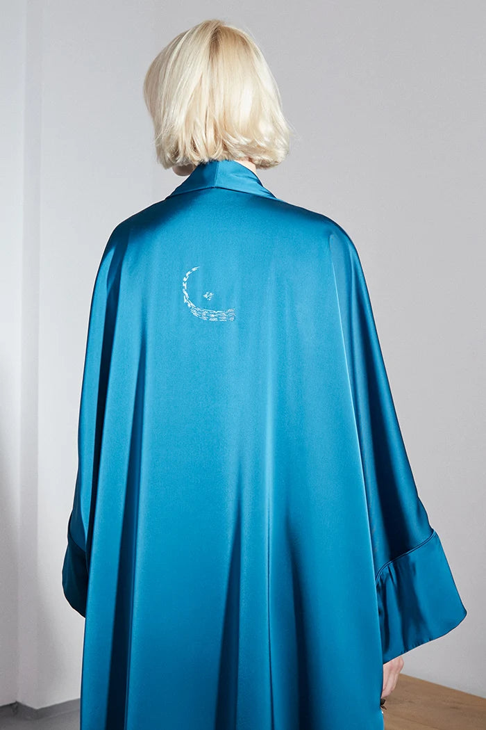 SHAWL COLLAR ART INSPIRED INTEL BLUE LUXURY ABAYA A2204-LB-MDS