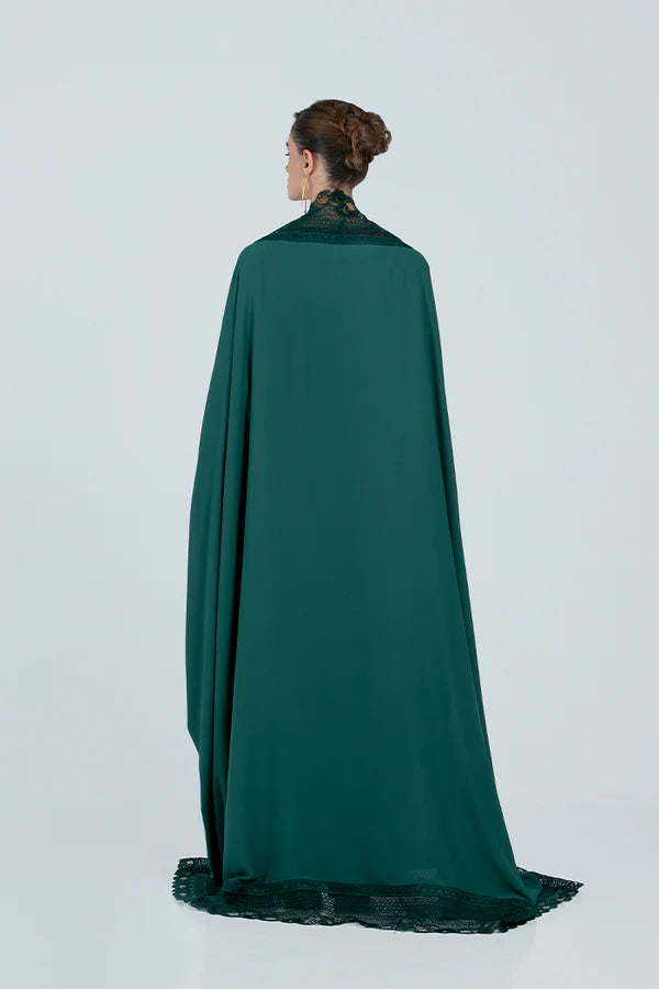 DC2521-DEEP EMERALD ETHEREAL LACE ABAYA - LIMITED EDITION