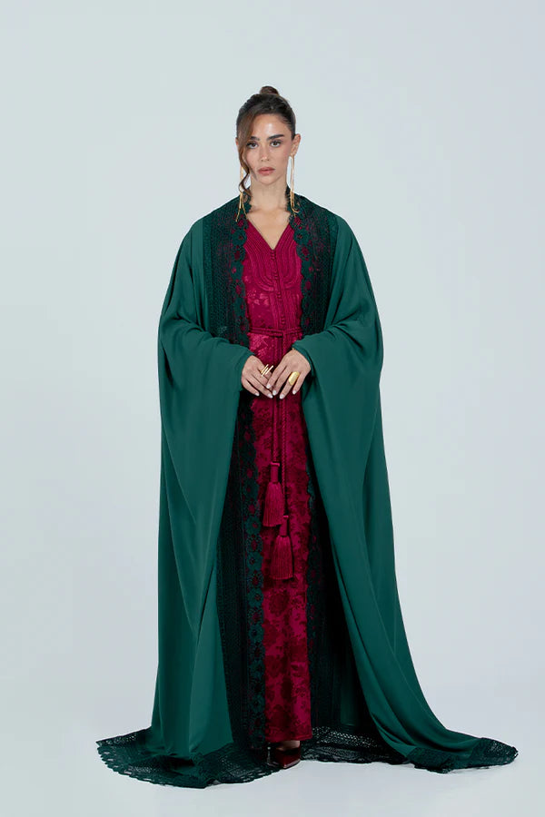 DC2521-DEEP EMERALD ETHEREAL LACE ABAYA - LIMITED EDITION