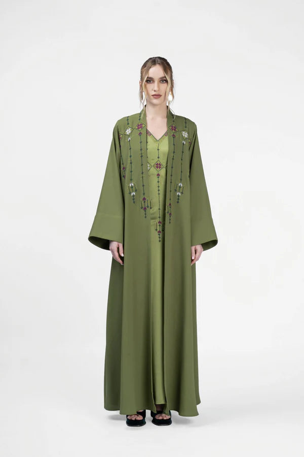 RMDJK2401-GREEN OASIS DREAM MULTICOLOR EMBROIDERY ABAYA