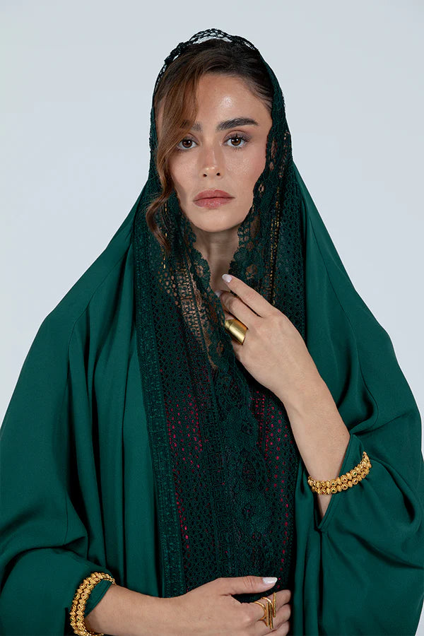 DC2521-DEEP EMERALD ETHEREAL LACE ABAYA - LIMITED EDITION