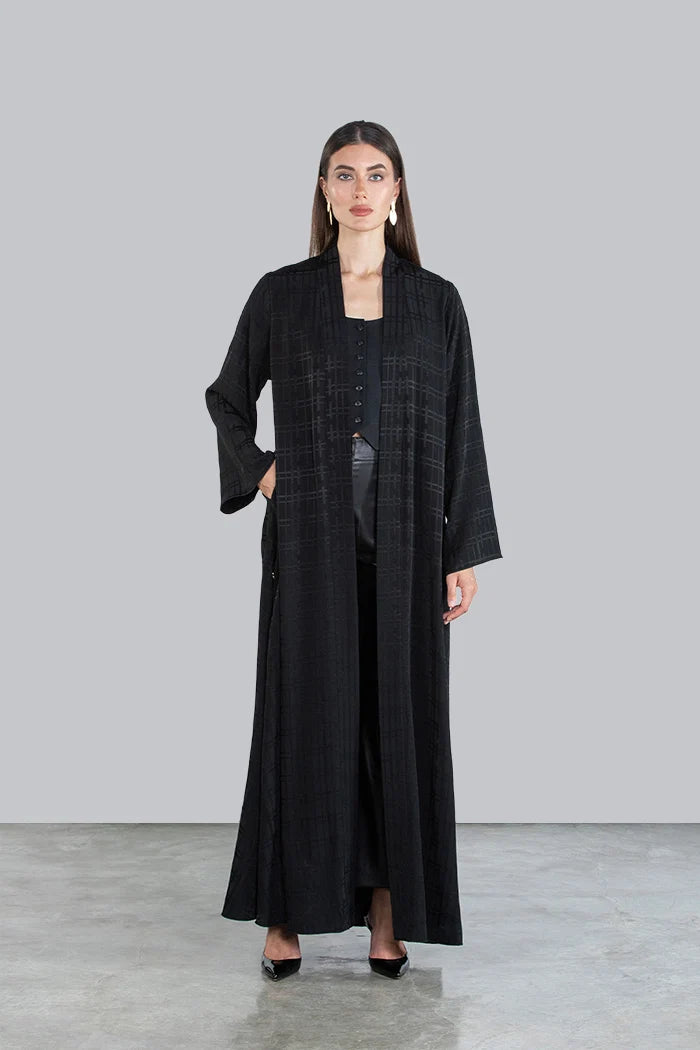 RTWS2501-BLK AURA TEXTURED EVERYDAY ABAYA WITH HIDDEN DETAIL