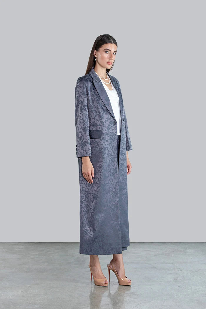 SM2504 - GREY MODEST SUIT SET WITH JACQUARD FINISH