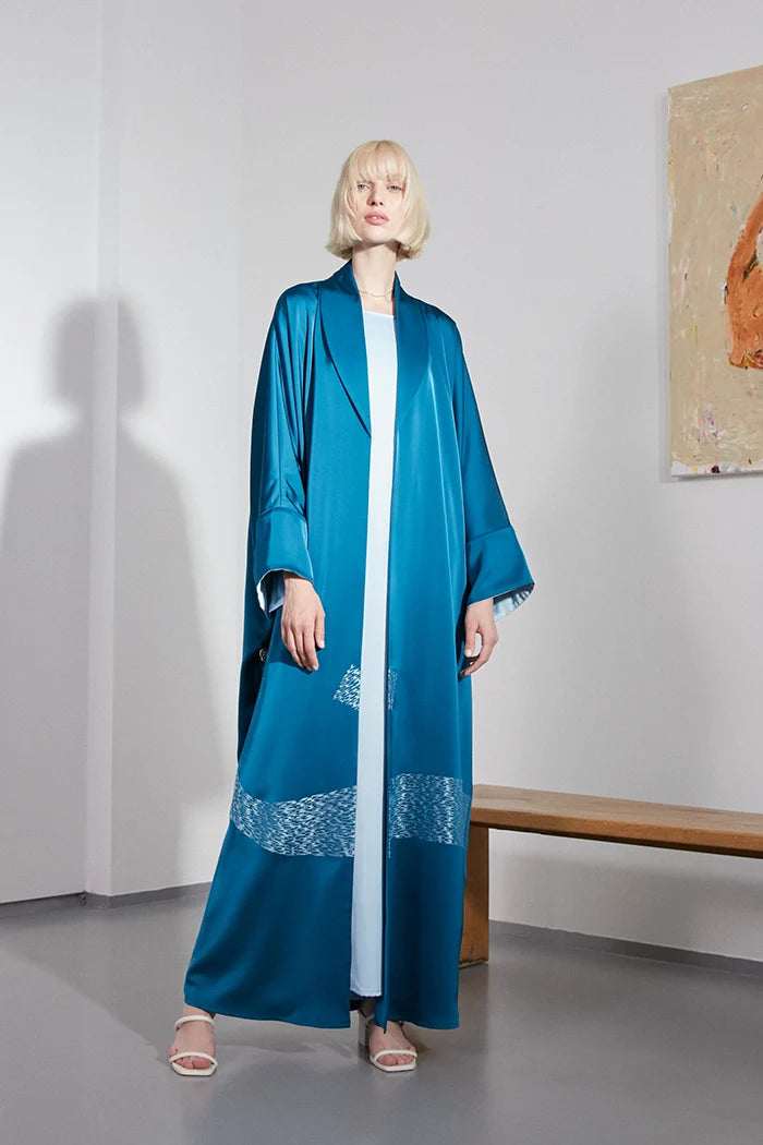 SHAWL COLLAR ART INSPIRED INTEL BLUE LUXURY ABAYA A2204-LB-MDS