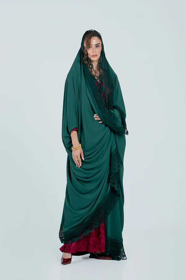 DC2521-DEEP EMERALD ETHEREAL LACE ABAYA - LIMITED EDITION