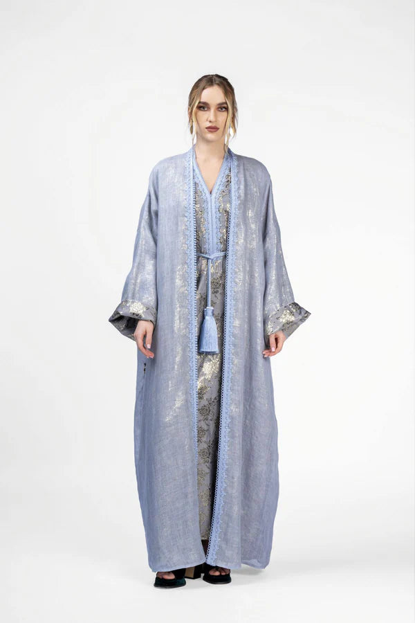 RMDB2401-LVDR STEEL SERENITY KIMONO ABAYA- FULL SET