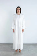 SM2511 FLORAL JACQUARD KIMONO ABAYA WITH BONE PIPING DETAIL