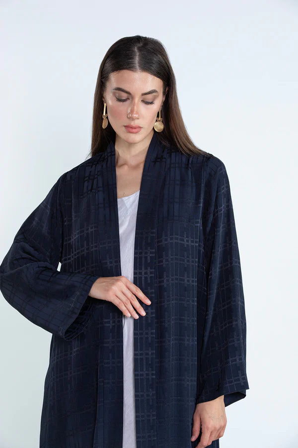 RTWS2501-BL AURA TEXTURED EVERYDAY ABAYA WITH HIDDEN DETAIL