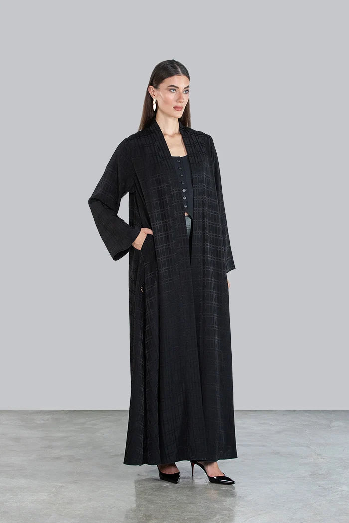 RTWS2501-BLK AURA TEXTURED EVERYDAY ABAYA WITH HIDDEN DETAIL