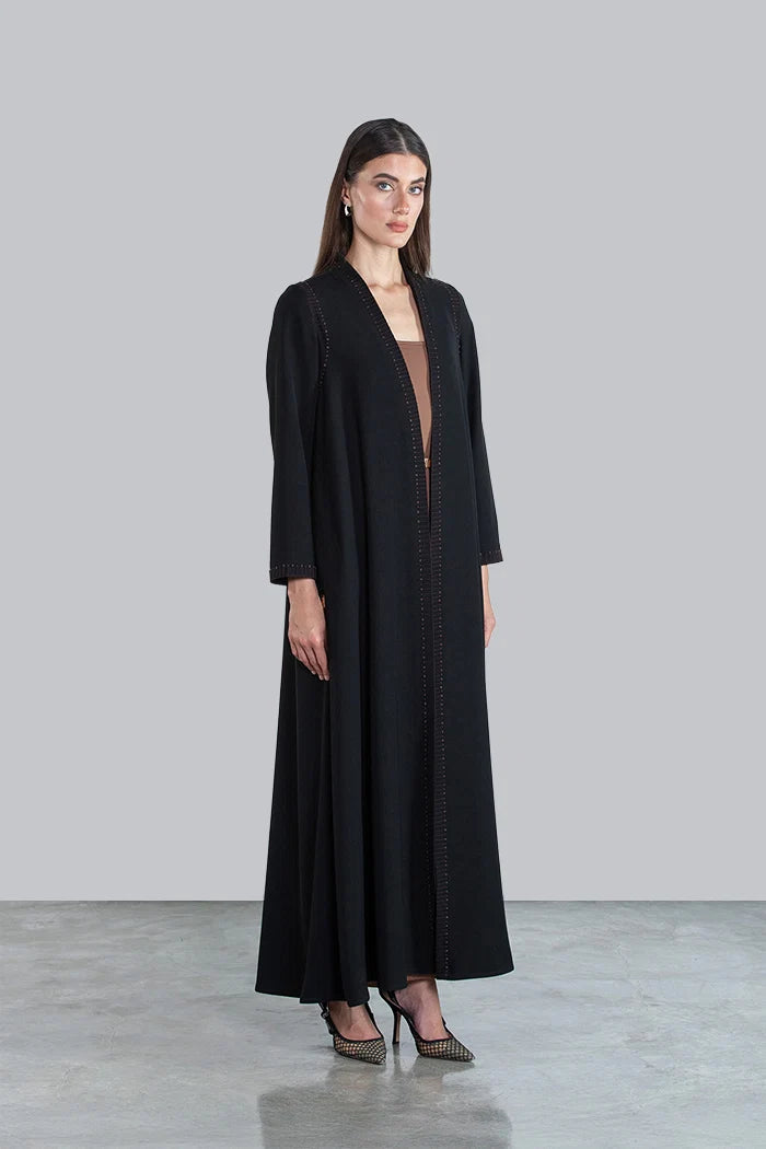 SM2503 ELEGANT FLARED ABAYA WITH CONTRAST LINING AND HAND STITCHED DETAILS