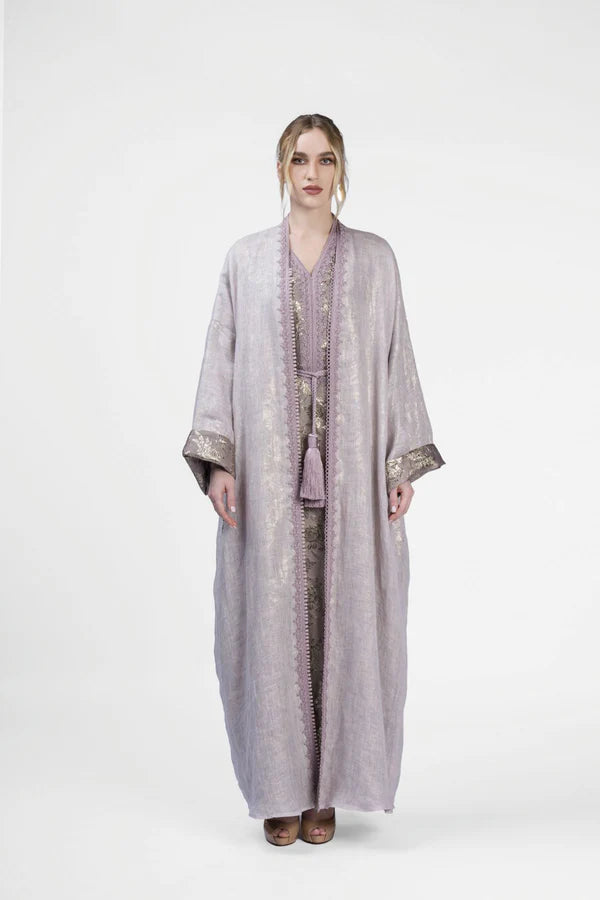 RMDB2401-PINK SOFT ROSE KIMONO ABAYA- FULL SET
