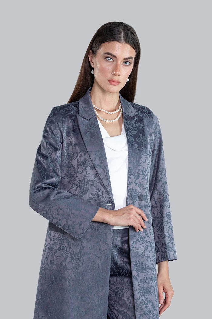 SM2504 - GREY MODEST SUIT SET WITH JACQUARD FINISH