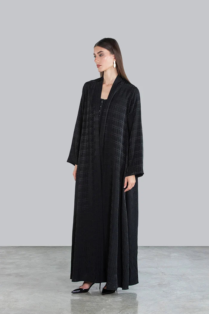 RTWS2501-BLK AURA TEXTURED EVERYDAY ABAYA WITH HIDDEN DETAIL