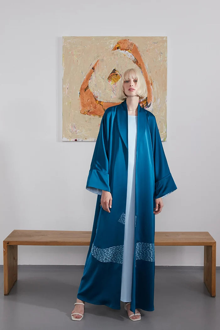 SHAWL COLLAR ART INSPIRED INTEL BLUE LUXURY ABAYA A2204-LB-MDS