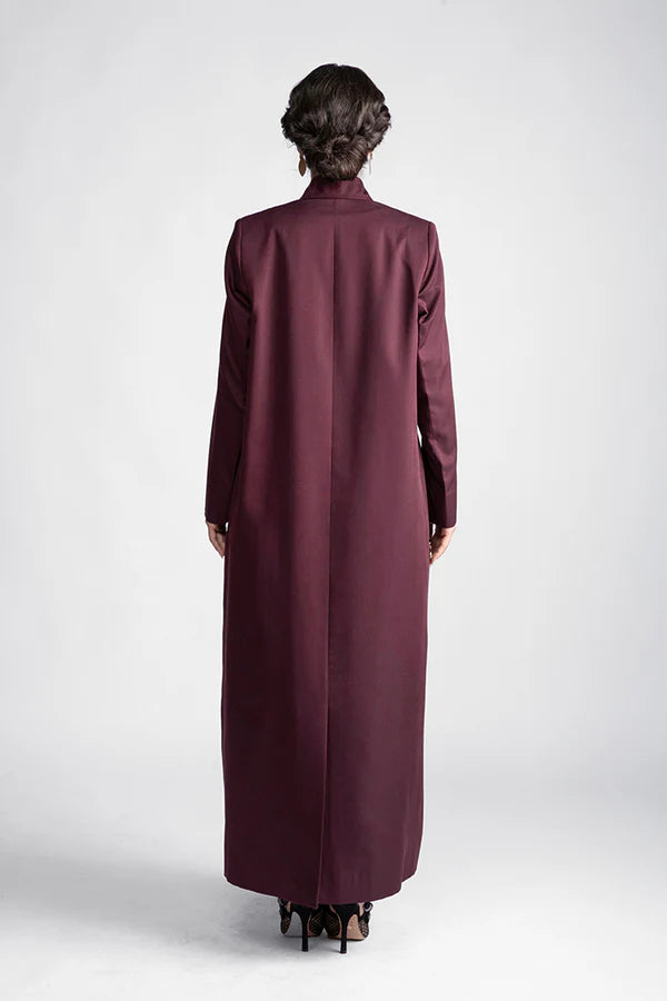 DCJ2303-MAROON REGAL ELEGANCE FULL LENGTH BLAZER