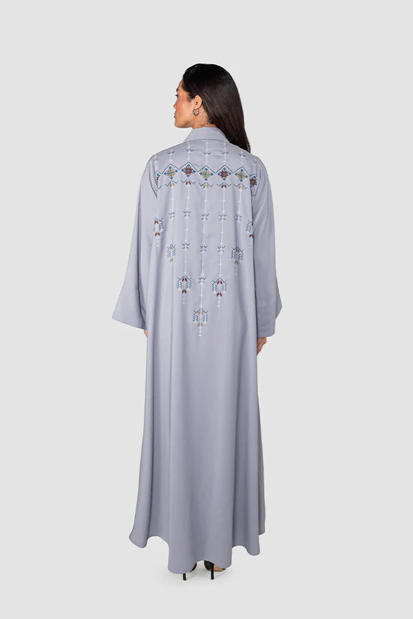 RMDJK2401-GREY OASIS DREAM MULTICOLOR EMBROIDERY ABAYA