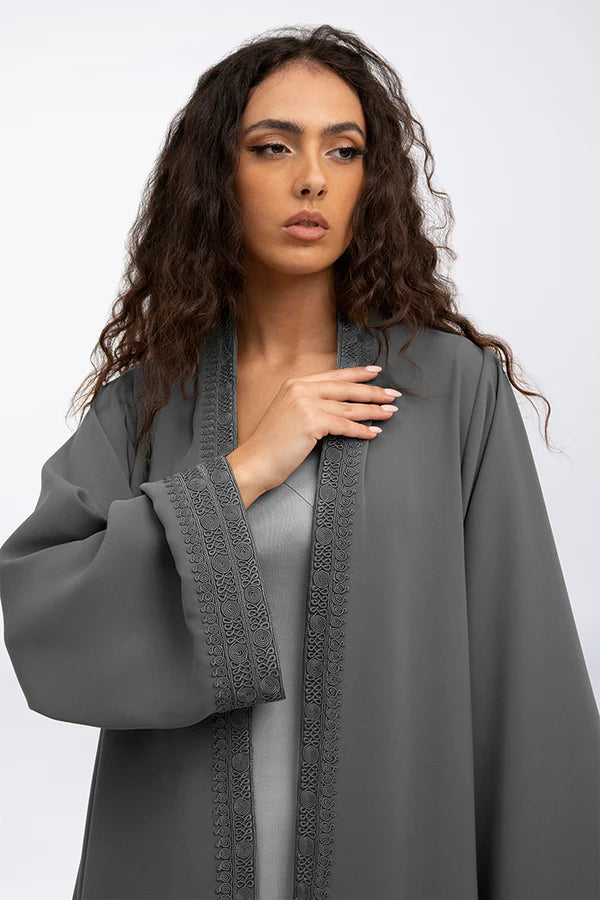 EDM2317-GREY MOROCCAN FLARE ABAYA