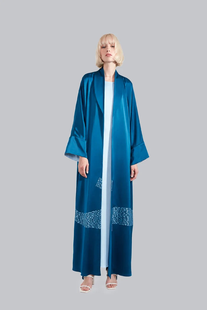 SHAWL COLLAR ART INSPIRED INTEL BLUE LUXURY ABAYA A2204-LB-MDS