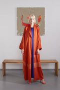 SHAWL COLLAR ART INSPIRED ORANGE LUXURY ABAYA A2204-O-MDS