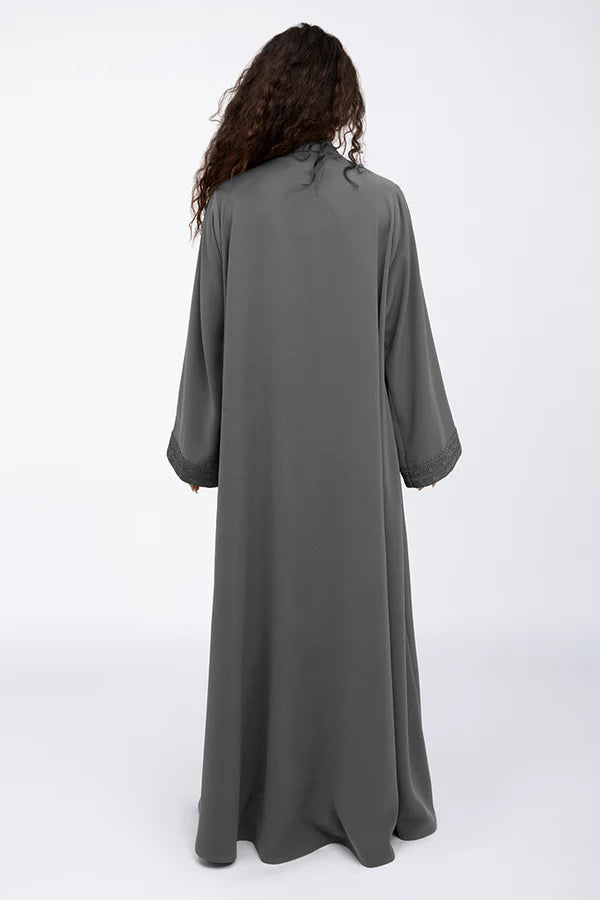 EDM2317-GREY MOROCCAN FLARE ABAYA
