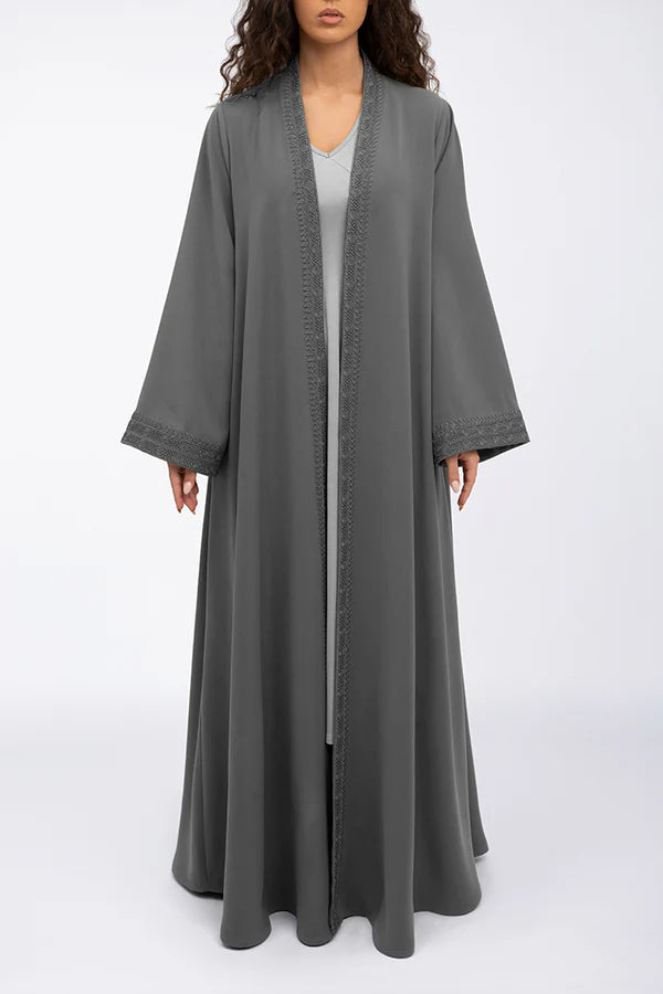 EDM2317-GREY MOROCCAN FLARE ABAYA