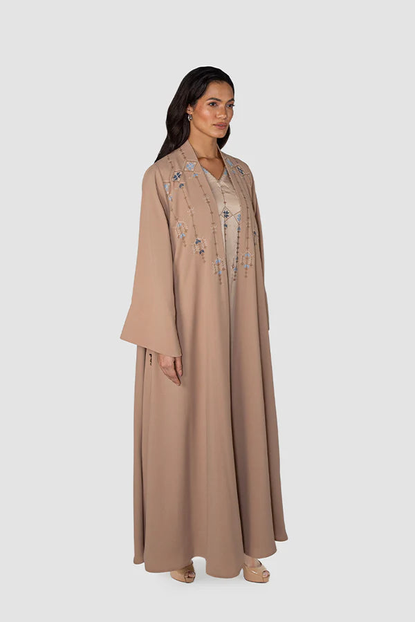 RMDJK2401-BROWN OASIS DREAM MULTICOLOR EMBROIDERY ABAYA