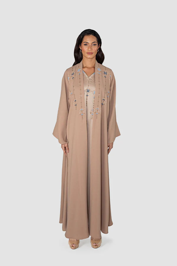 RMDJK2401-BROWN OASIS DREAM MULTICOLOR EMBROIDERY ABAYA