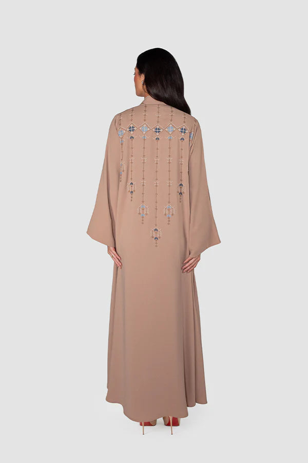 RMDJK2401-BROWN OASIS DREAM MULTICOLOR EMBROIDERY ABAYA